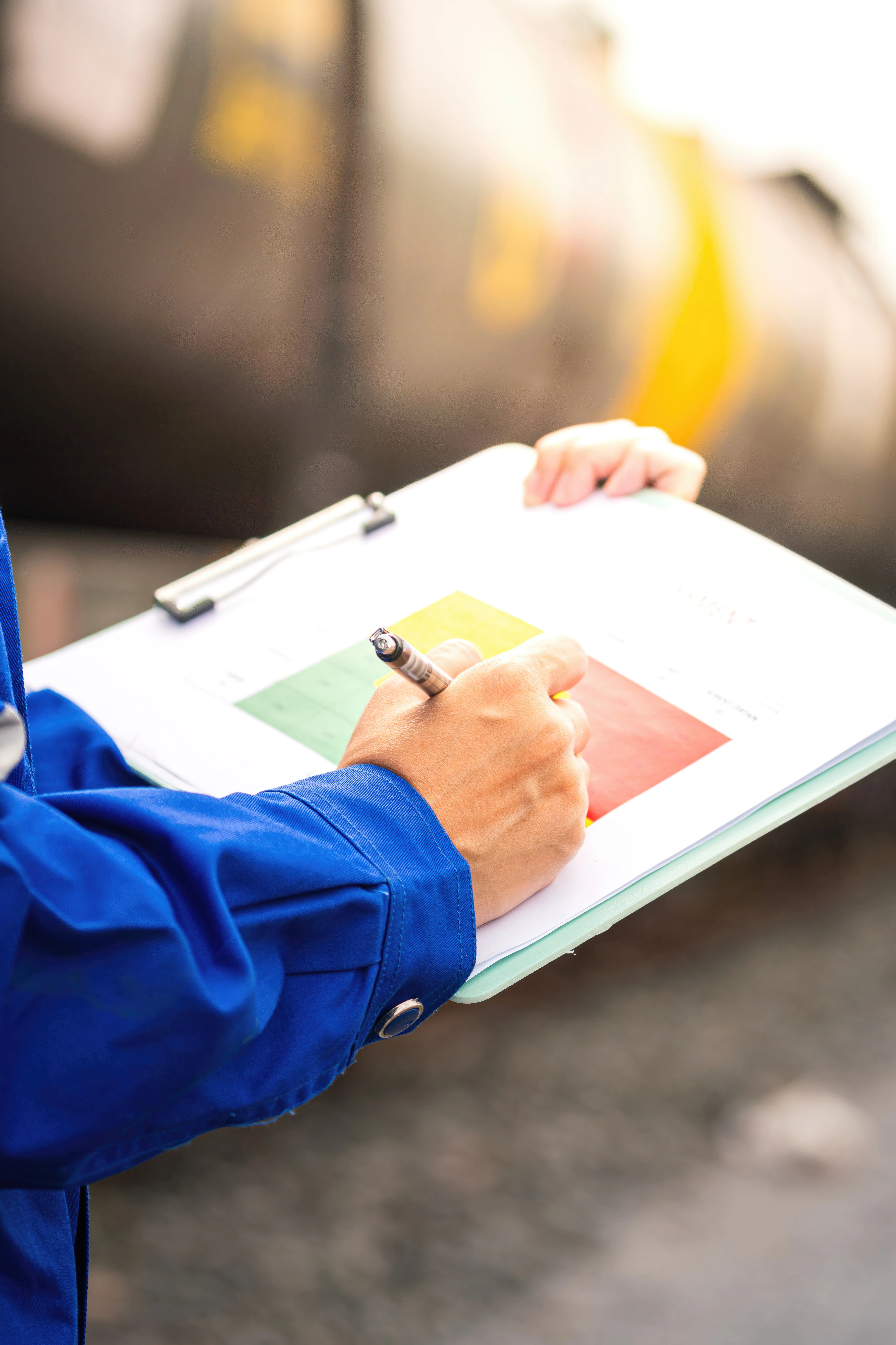 Security expert analyzing blueprints in a modern office.